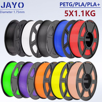 JAYO 3D PETG/PLA/PLA PLUS Filament 1.75mm PLA Filament 5 Rolls For Bambu FDM 3D Printer Neatly Wound 3D Printing Material for 3d