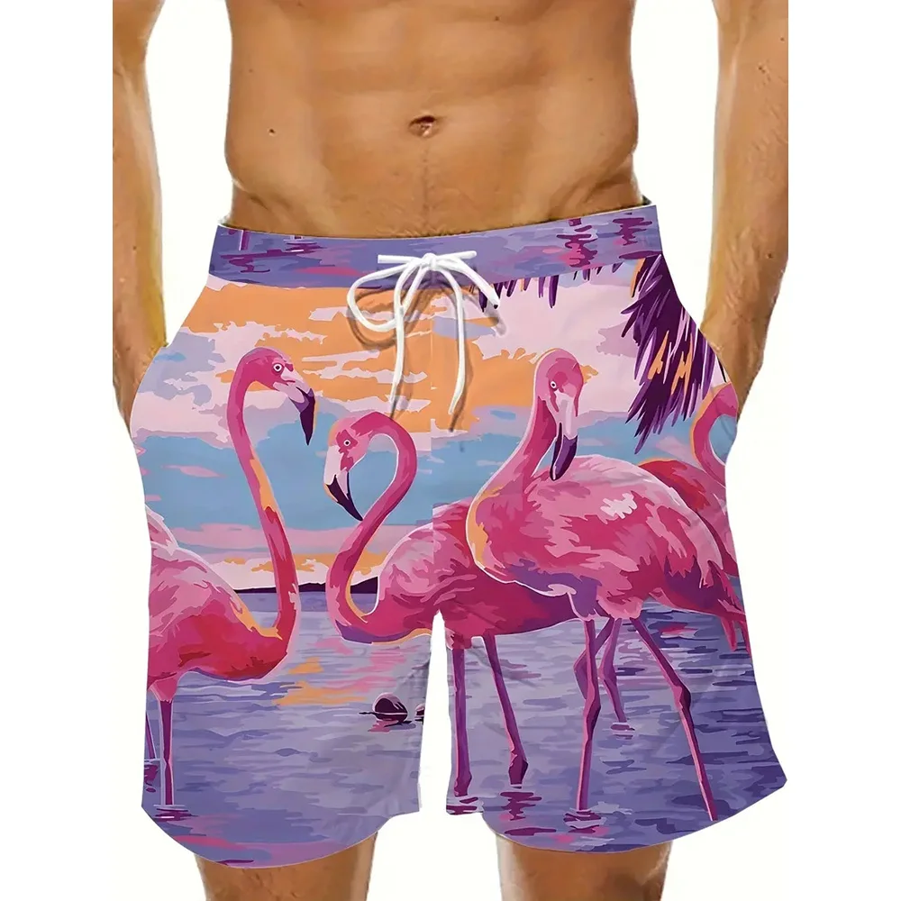 New Men's Beach Pants Dream Flamingo 3D Printed Men's Shorts Summer Casual Breathable Shorts Men's Street Men's Clothing