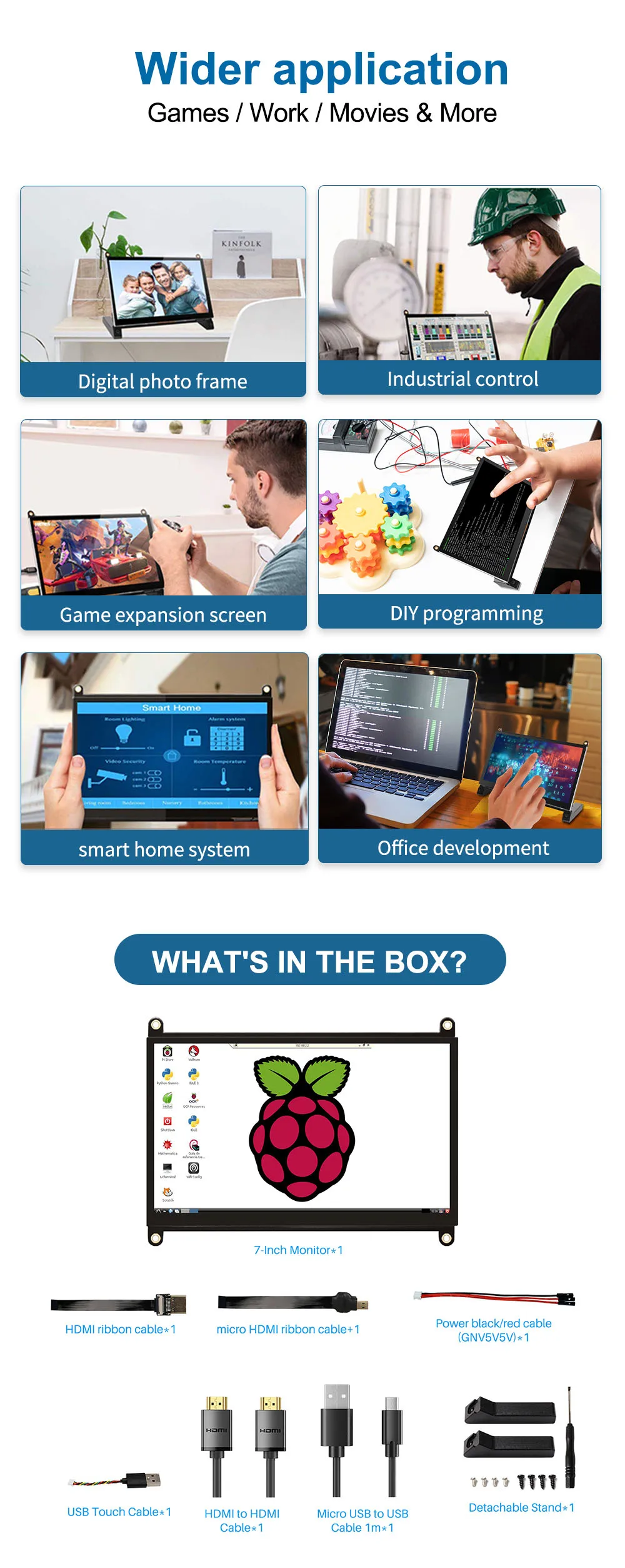 Raspberry Pi 5 7/8 Inch Screen, IPS TFT LCD HDMI Display Touch Screen Monitor 1024*600 1920*1200 HDMI Speaker for DIY Student
