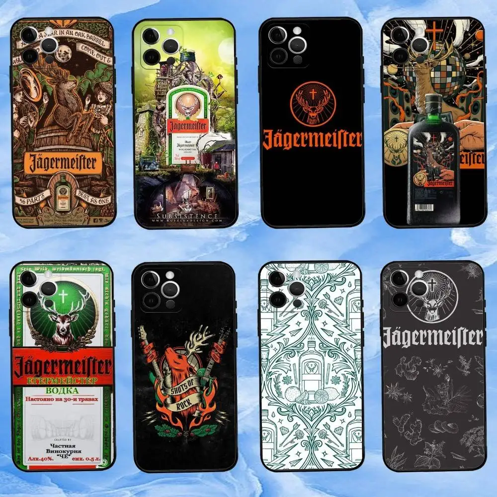 Custodia per telefono H-Hot J-JaegermeisterS per iPhone 17,16,15,14,13,12,11 Plus,Pro Max,XS, cover nera in morbido silicone