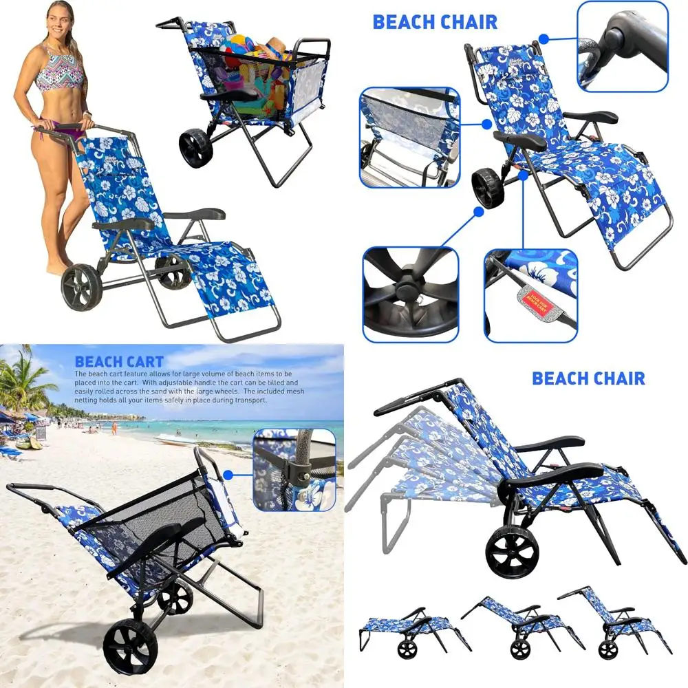 

Two-in-One Beach Cart and Chair with Large Wheels for Easy Transport, Spacious Storage, and Flower Design Ideal for Outdoor Rela