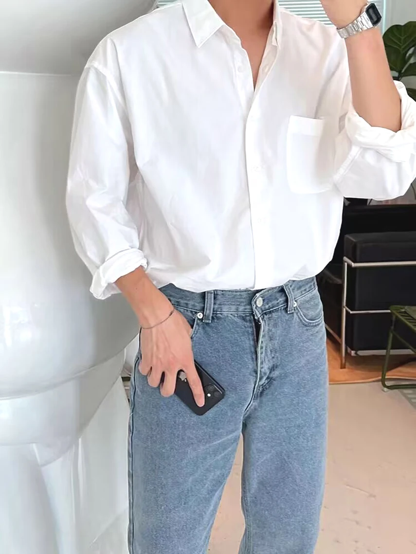 

Мужская белая рубашка премиум-класса в американском стиле, свободного кроя, с длинным рукавом, не требующая глажки, устойчивая к сминанию, для работы и повседневной носки, универсальная, для поездок на работу.