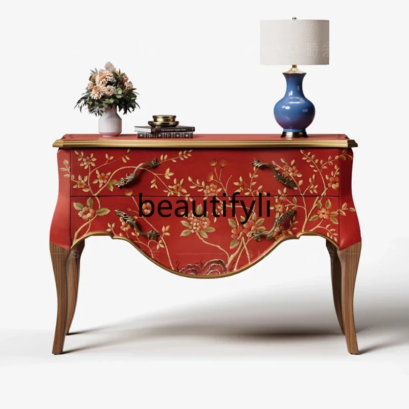 

Painted decorative entrance cabinet, antique living room, French bedside dressing, American all-solid wood side cabinet