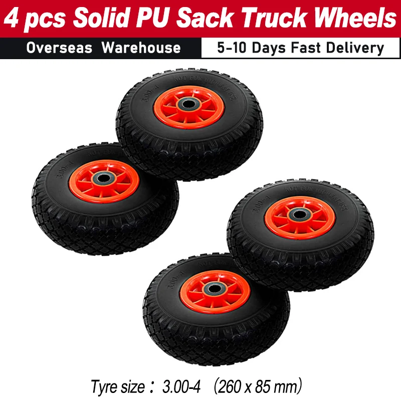 4pcs Sack Truck Wheels Durable Abrasion-resistant Solid PU Elastomer Tyre 3.00-4 (260x85) Provides Added Grip Sack Trucks Wheels