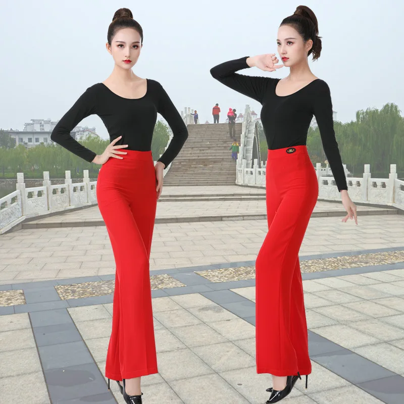 Modem Dance Pants Wome\'s High-waisted Latin Dance Pants Acrobatics Ballroom Dancing Wide-leg Pants Acrobatics Pants Thin Clothes