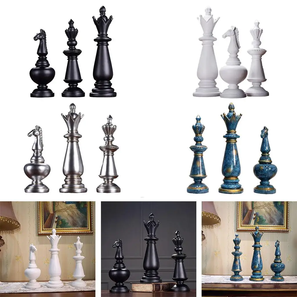 

3Pcs Nordic Chess Statue Shelf Chessman Figurine Sculpture Decoration Gifts