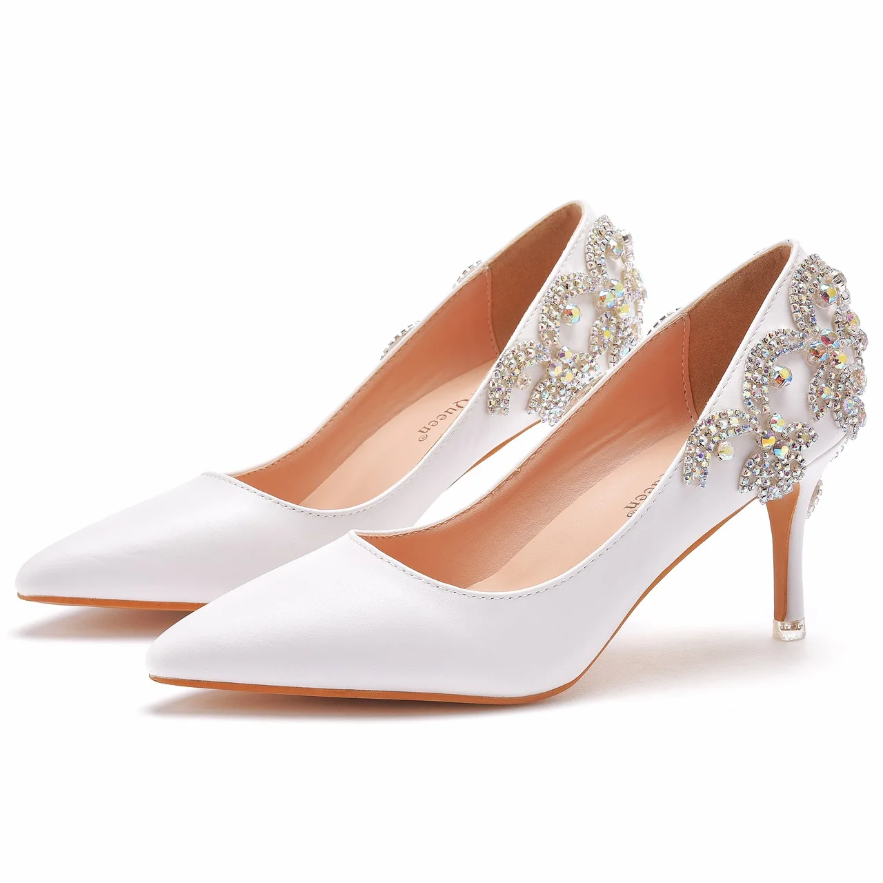 

Весенние свадебные туфли из искусственной кожи с острым носком, мелкой слюной и бриллиантами, банкетное платье, женские туфли на высоком каблуке большого размера на тонком каблуке