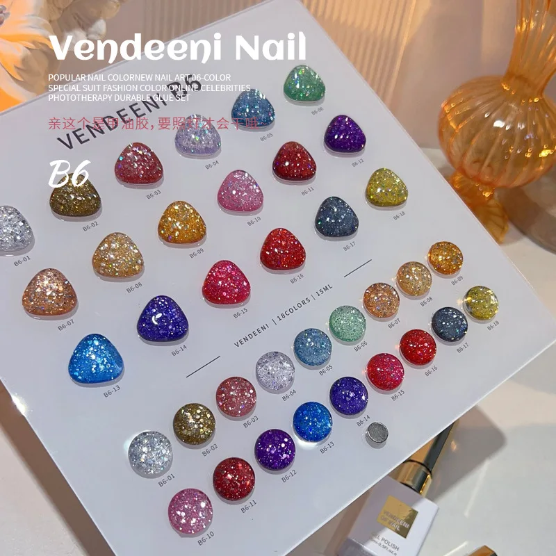 VENDEENI 18 colors Fashion Broken diamond color Nail gel set Nail salon New model 2024 Hot sale Non-toxic UV gel Nail art kit