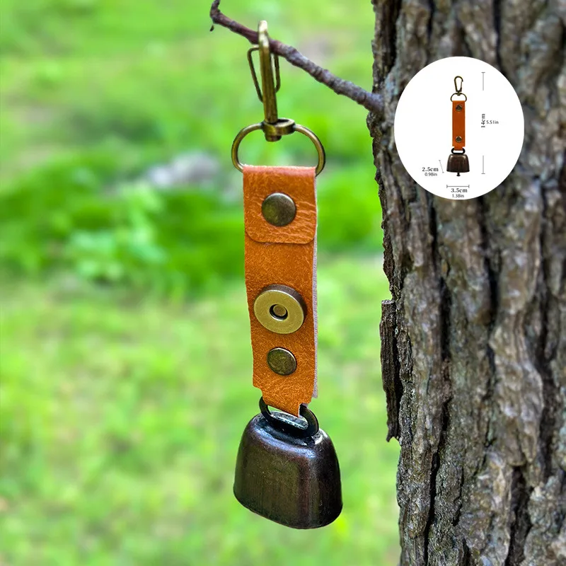 Portable Metal Bear Repellent Bell PU Leather Strap Anti-lost Hiking Reminder Bell Outdoor Camping Noise Maker Bell Bag Pendant