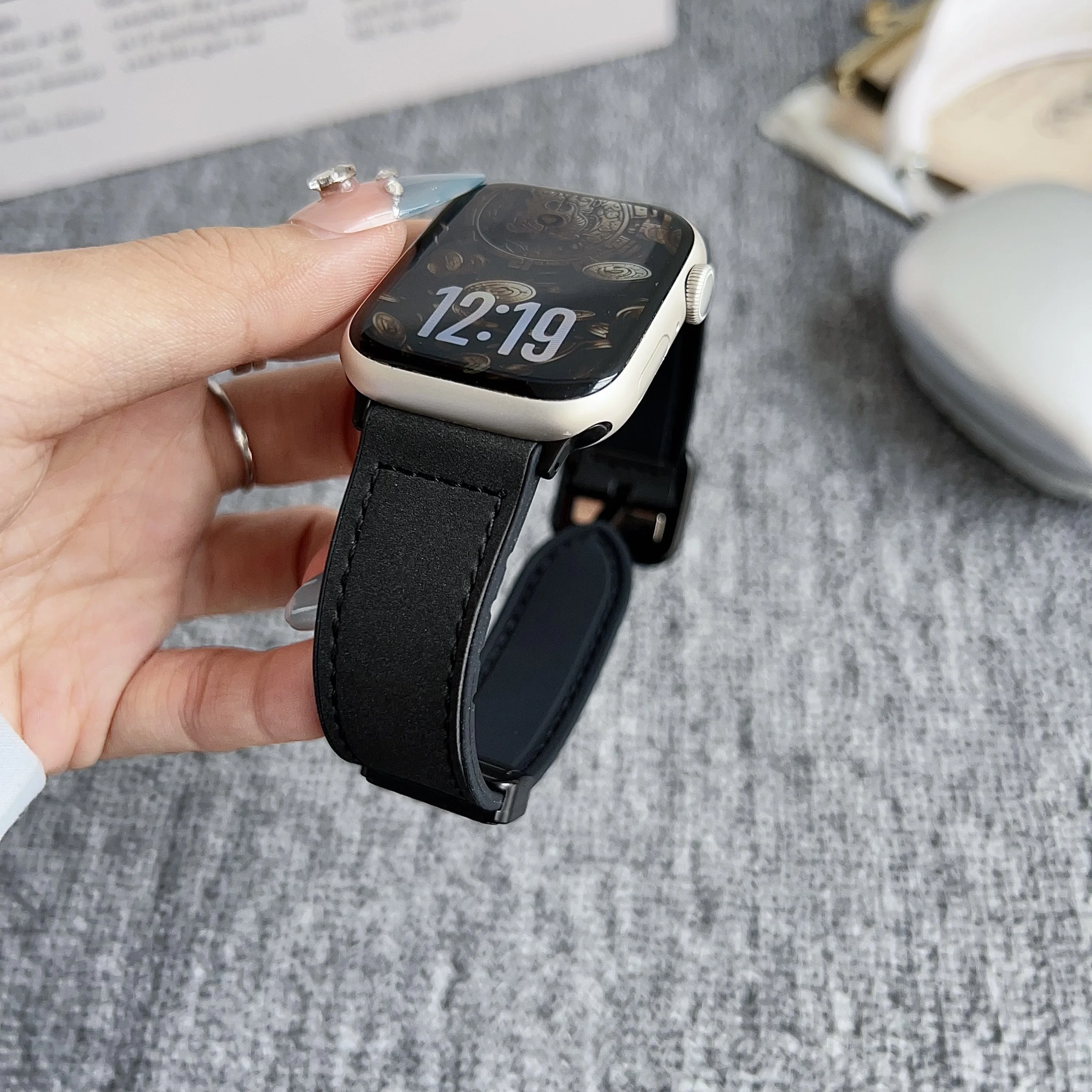 Crazy Horse surface PU leather Strap for Apple Watch Band Series 12 11 10 9 8 7 SE Bracelet Ultra2 49mm 41 45 40 44 38 42 46mm