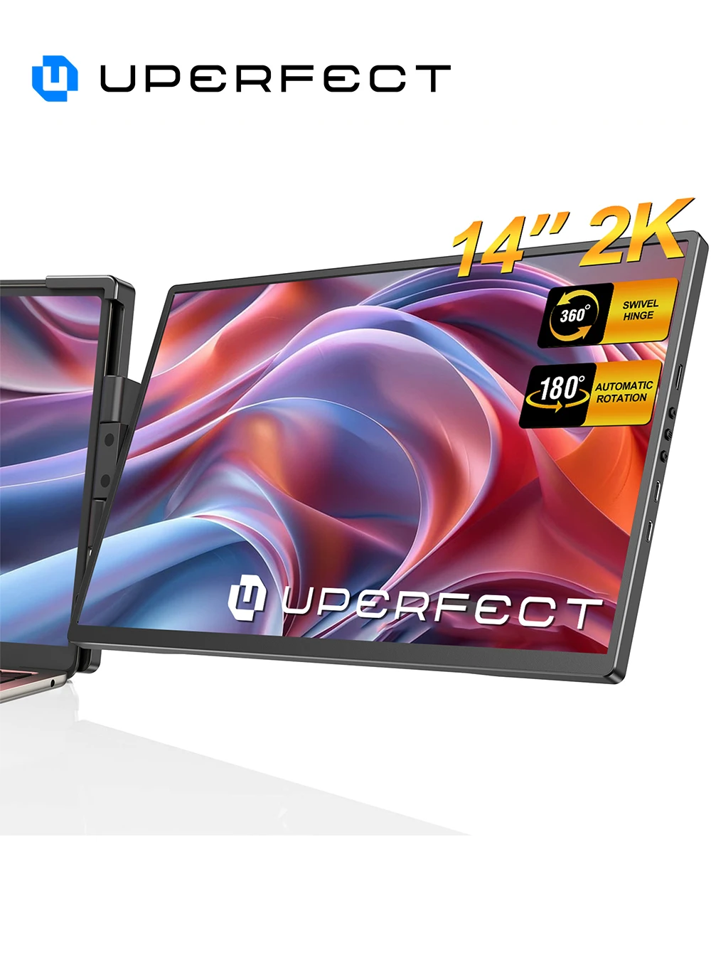 UPERFECT 2K 14 Inch Laptop Monitor Extender Built-in Stand Speaker  USB C HDMI Portable Display For PC Mac PS4/5 XBOX Android