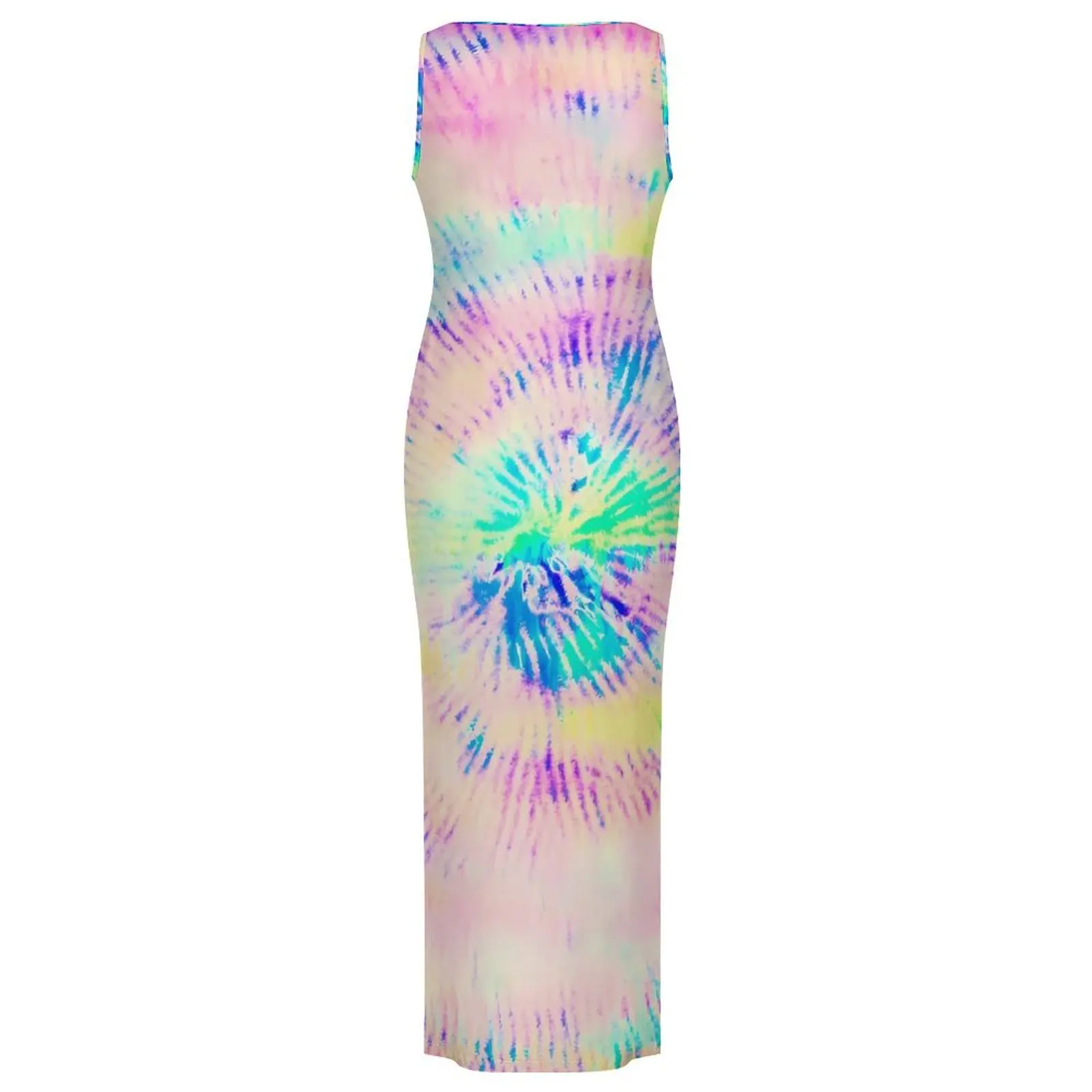 สีนีออนพิมพ์ชุดแขนกุดสีสัน Tie-Dye Street สไตล์ Maxi ชุดเดรส Elegant Bodycon Dress Lady Graphic Oversize Vestido
