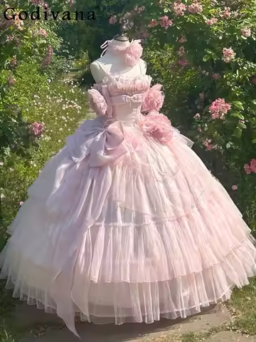 Elegant Japanese Lolita Wedding Evening Dresses Women's Pink Dress Birthday Princess Dress Bar Mitzvah Dinner Jsk Dresses