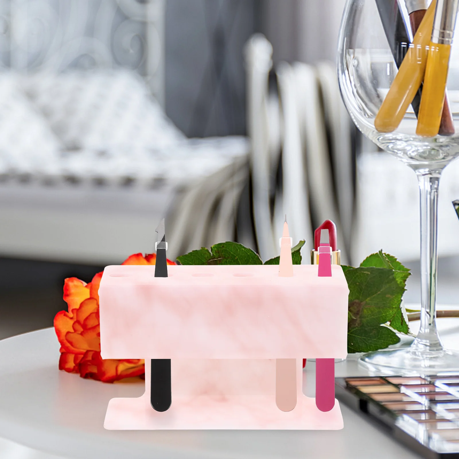 Lash Tweezer Holder Marble Design Strong Plastic Eyelash Tweezers Display Stand For Eyelash Extension Tools Storage
