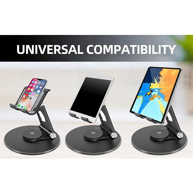 조정 가능한 태블릿 스탠드, 360 ° 회전 베이스, 알루미늄 합금 데스크탑 스탠드, 4-13 인치 태블릿용