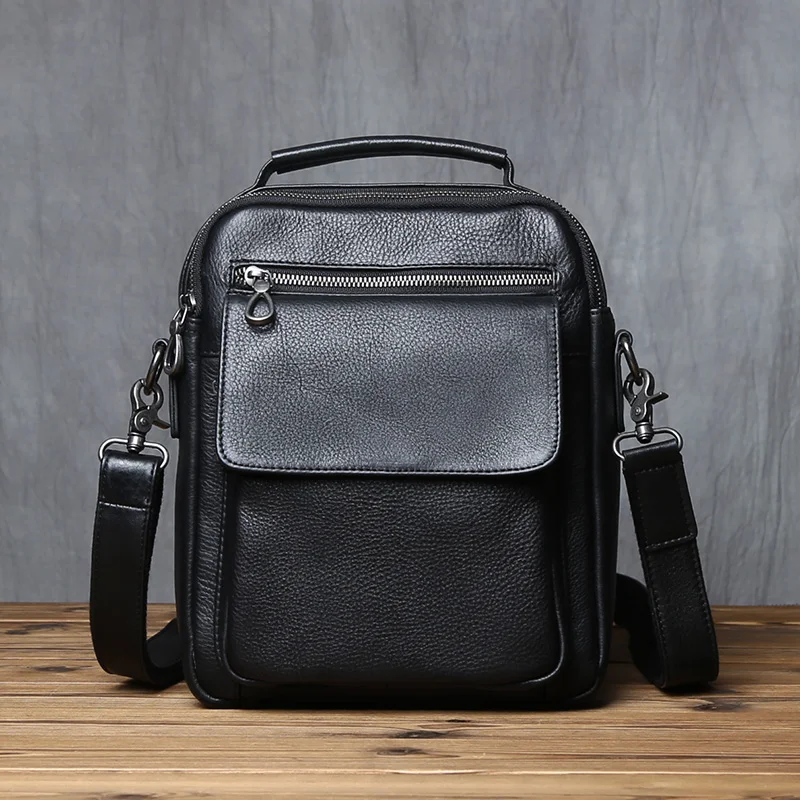 NZPJ Leder Herren Umhängetasche Natürliches Rindsleder Lässige Umhängetasche Business Fashion Kleiner Rucksack Geeignet für 10-Zoll-IPad – Detail 7