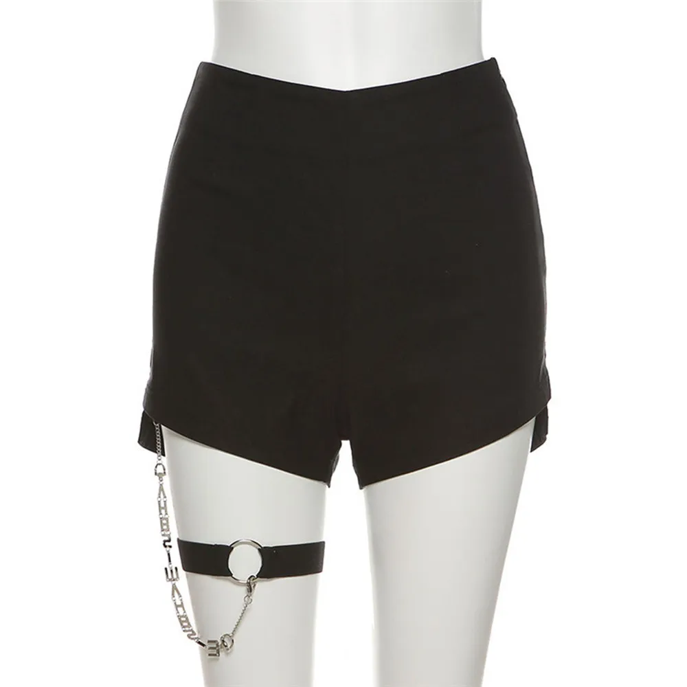 BKLD 2025 Spring Summer New Women Clothing Solid Color Slim High Waist Fashion Chain Leg Bandage Wrapped Hip Sexy Casual Shorts