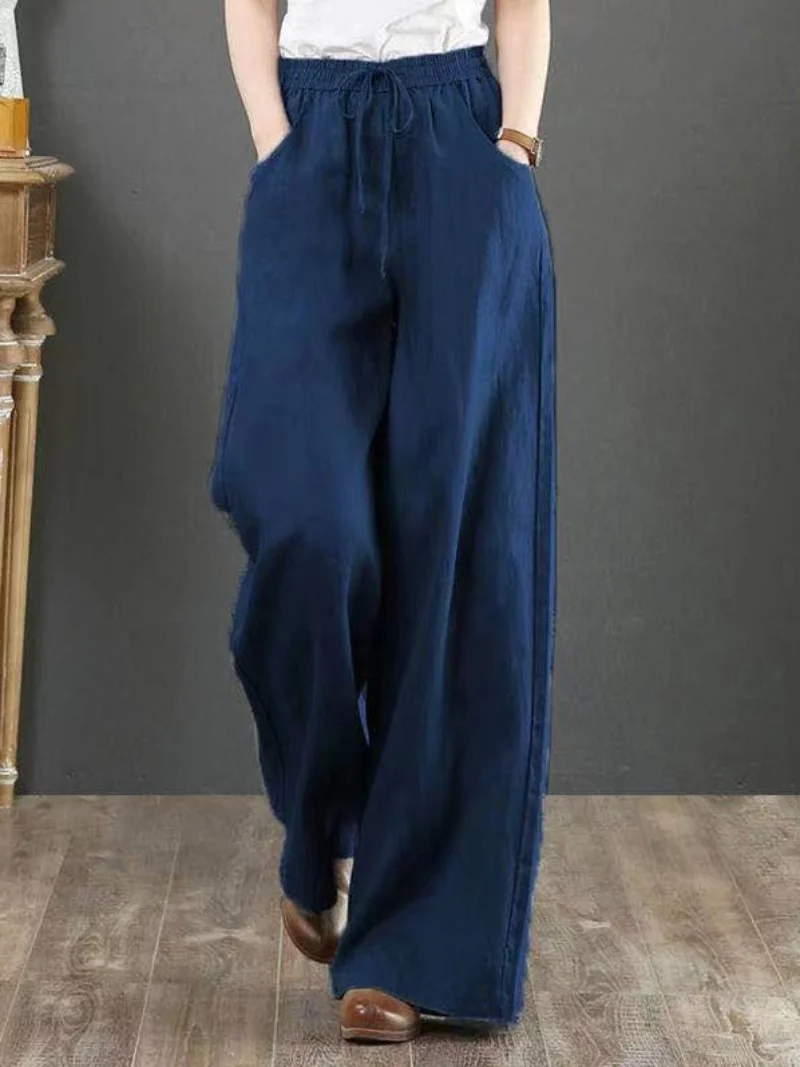 

Japanese Sle Casual Yoga Pants Wide Leg Cotton Linen Drape Straight Cut Long Trousers High Waist ket Spring Summer