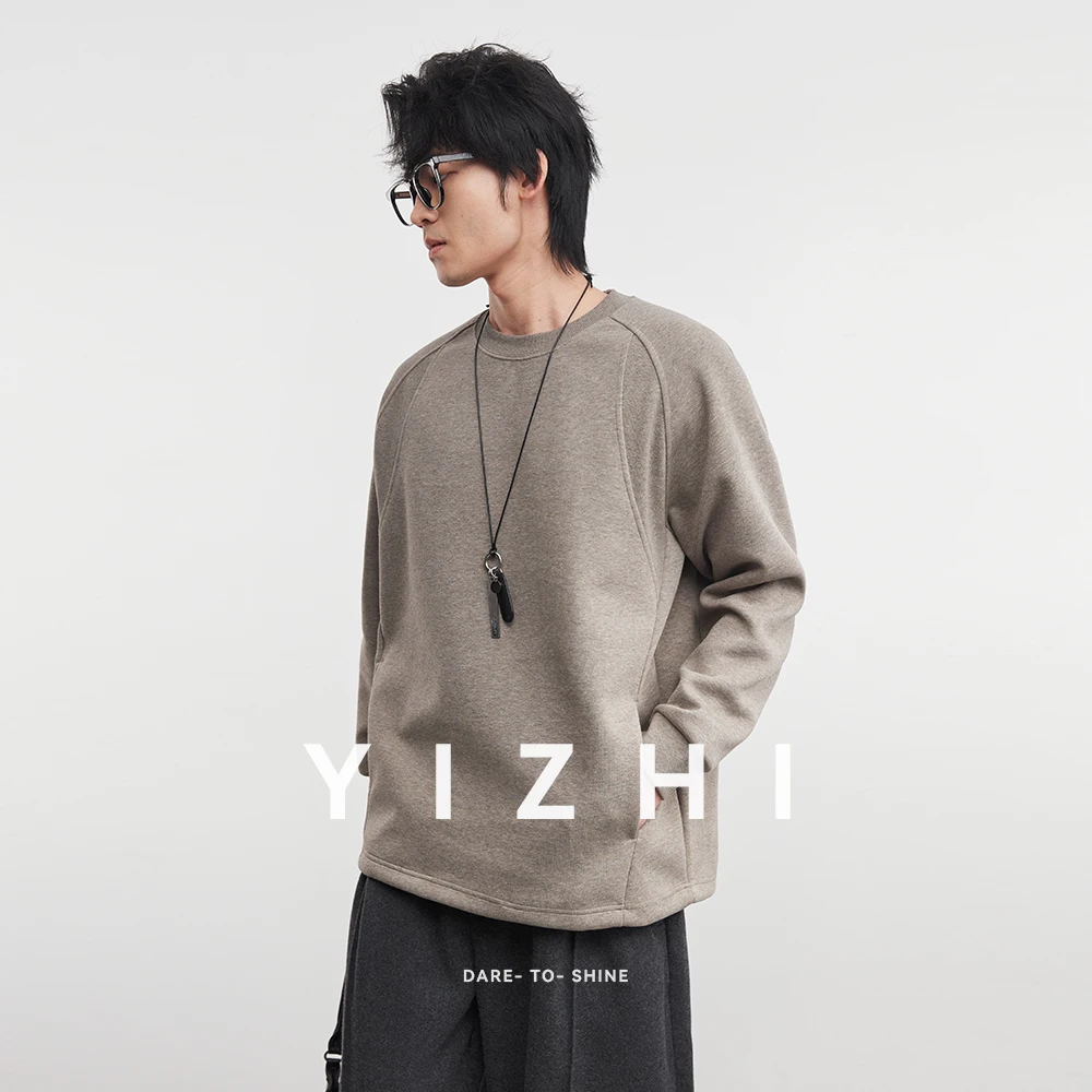 

Модная мужская однотонная футболка с длинными рукавами, толстовка 2022, осень и зима, новый карманный повседневный пуловер с круглым вырезом Lloose