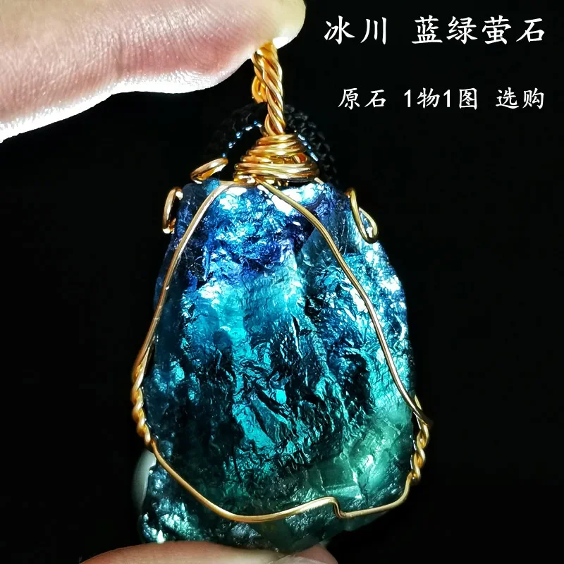 Fluorite Pendant Pure Natural Blue Colorful Crystal Winding Rough Stone Necklace Rope Female Clavicle Chain