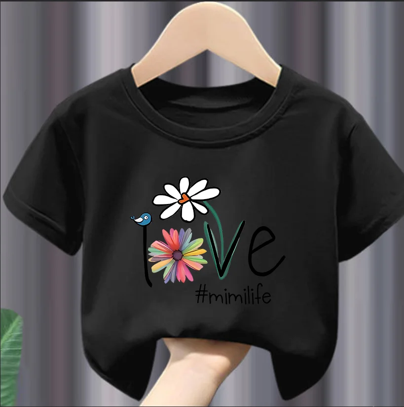 Mädchen Sommer T-shirt Kurzarm Neue kinder Gedruckt Brief Blume Kleidung Kinder Mädchen Kleidung Kleidung