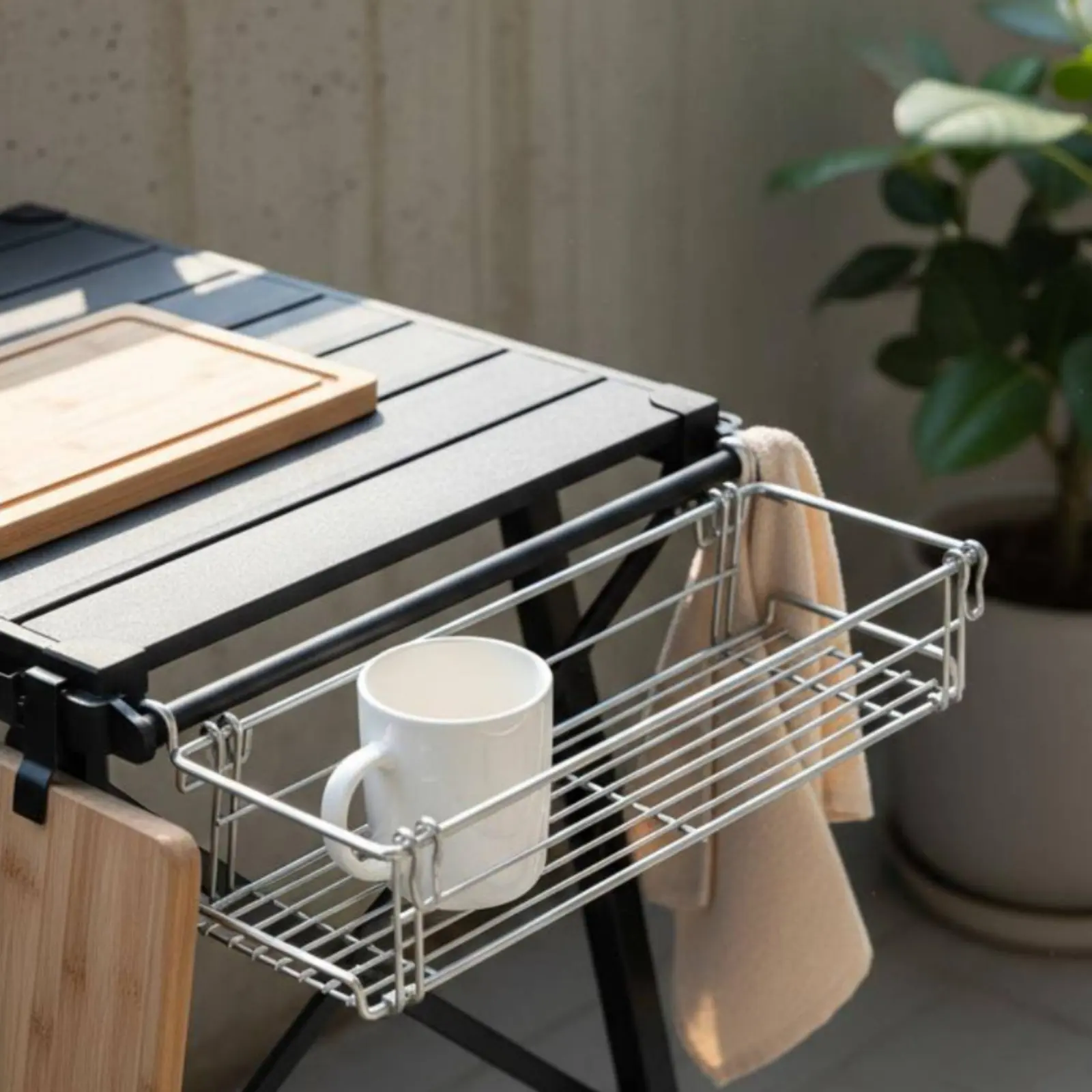 

IGT Table Side Storage Basket Space-Saving Camping Table Hanging Rack Folding Side Hanger Rack Rust Resistant for Campers