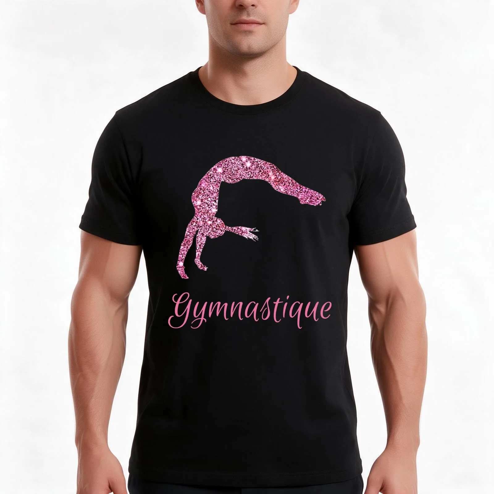 Gymnastique (Gymnastics in French) Pink Shimmer Power Tumbling T-Shirt, Summer Casual Cotton Tee, Oversized Streetwear Tops