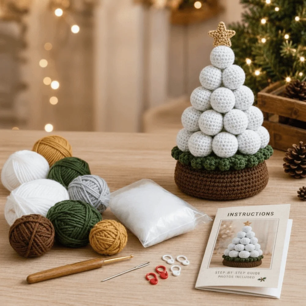 3D Crochet Christmas Tree Kit Multi-layered Handmade Sports Ball Christmas Tree Material Kit Baseball Basketball