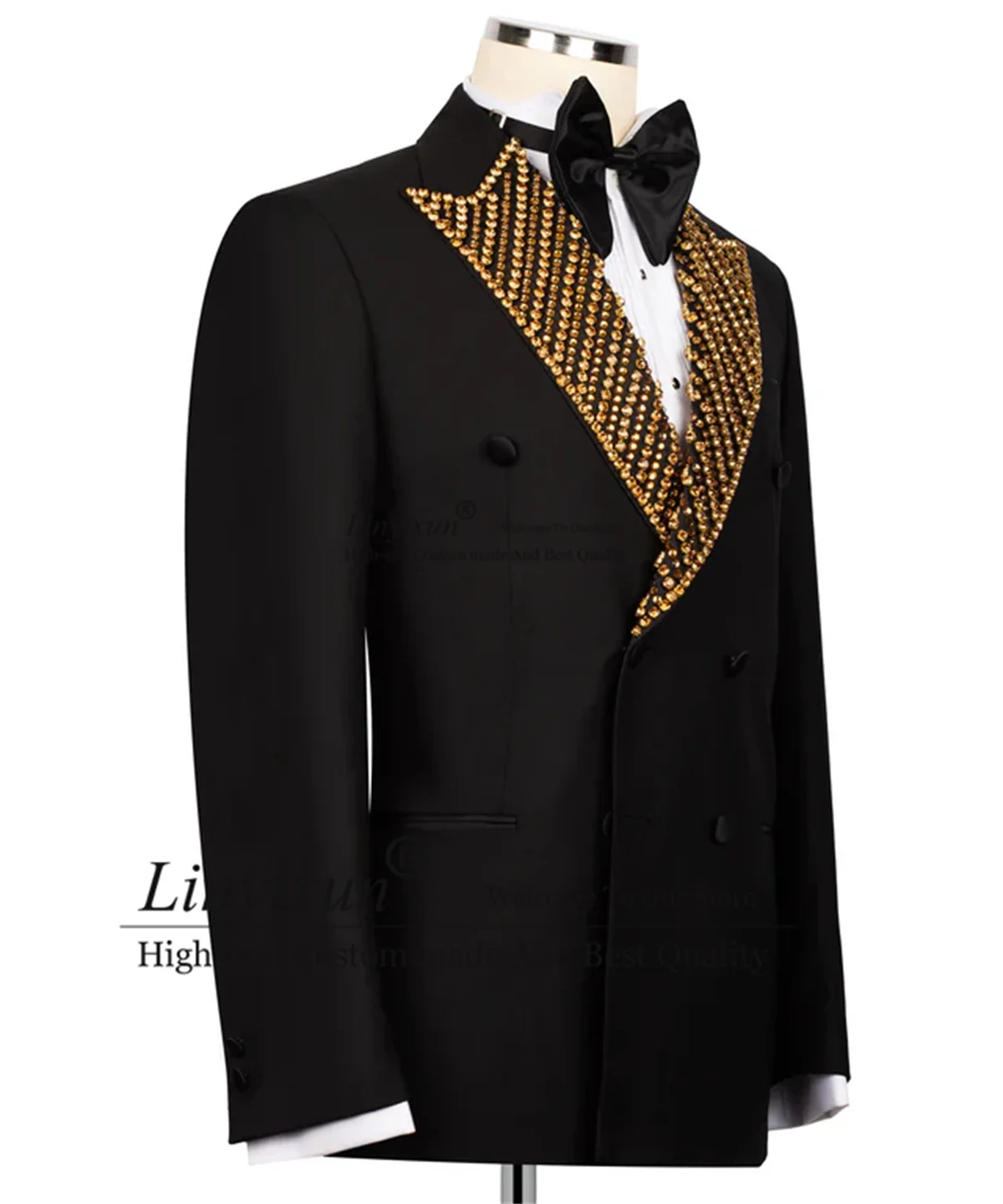 

High End Bead Diamond Men Suit Double Breasted Slim Fit Groom Prom Tuxedo Customized 2 Piece Sets Groom Blazer Party Ropa Hombre