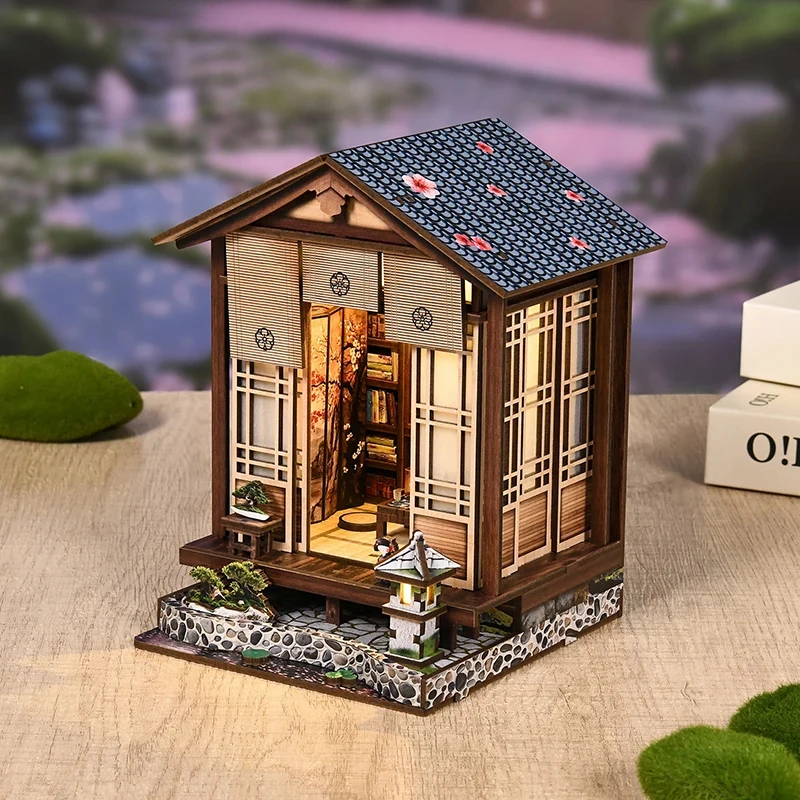 

OUZEY DIY Wooden Twilight Library Book Nook Shelf Insert Miniature Model Kit Bookstore Bookshelf Decoration for Friends Gifts