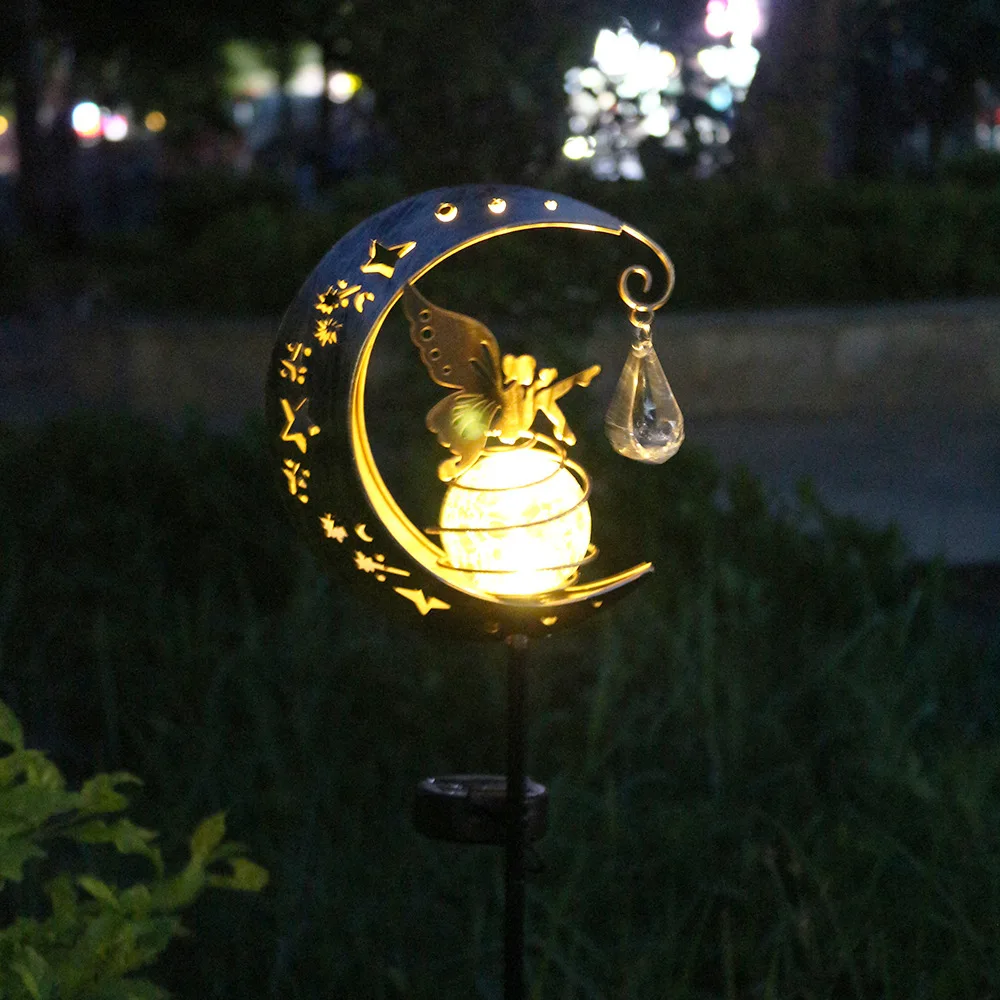 Angel Crackle Glass Globe Solar Light Moon Fairy Lamp Waterproof Outdoor Garden Pathway Stake Yard Decor