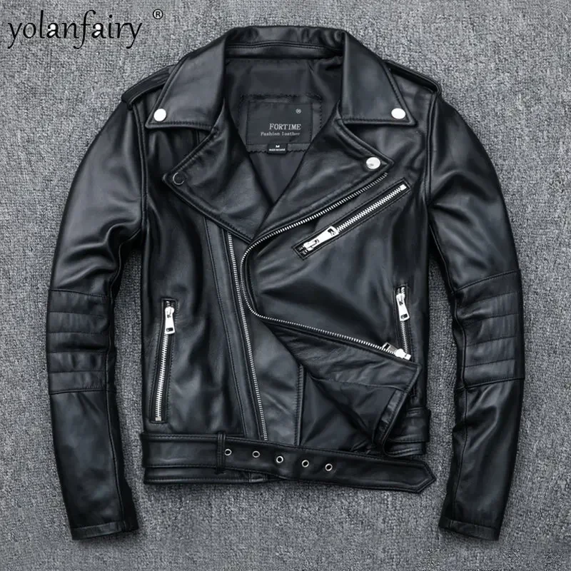 Veste de moto en cuir véritable pour femme, revers court, peau de mouton pure, vêtements féminins, printemps, automne, en vente, 2023