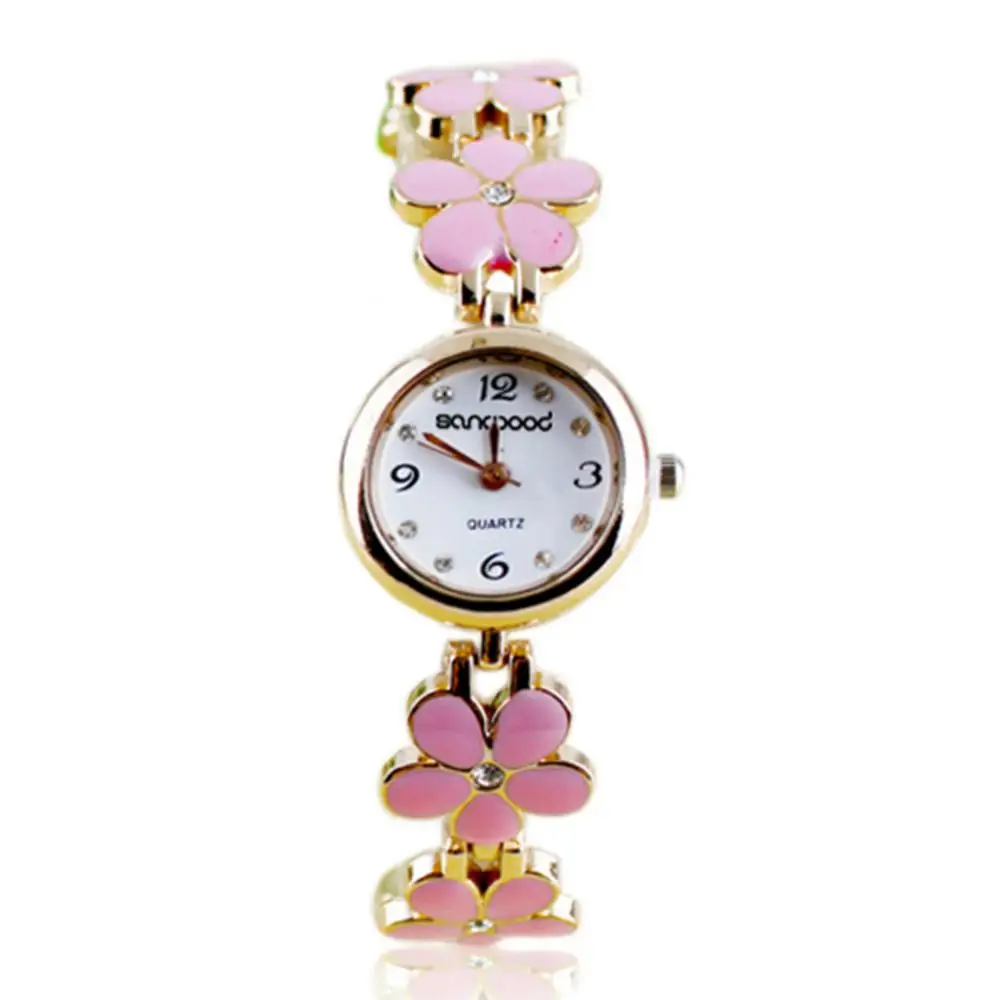 Women Girl Fashion Flower Bracelet Wrist Watch Analog Quartz Movement