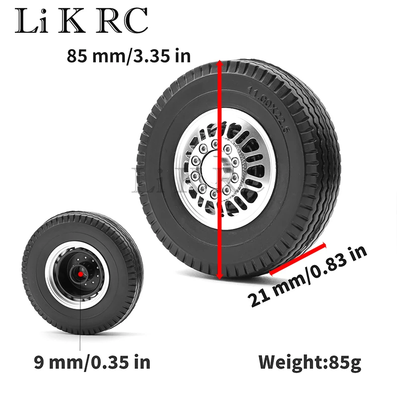 

2 pcs Tamiya Wheel Tires Complete Set Metal Front Wheel Hub Rubber Tyre for 1/14th RC Tractor Truck Car Parts