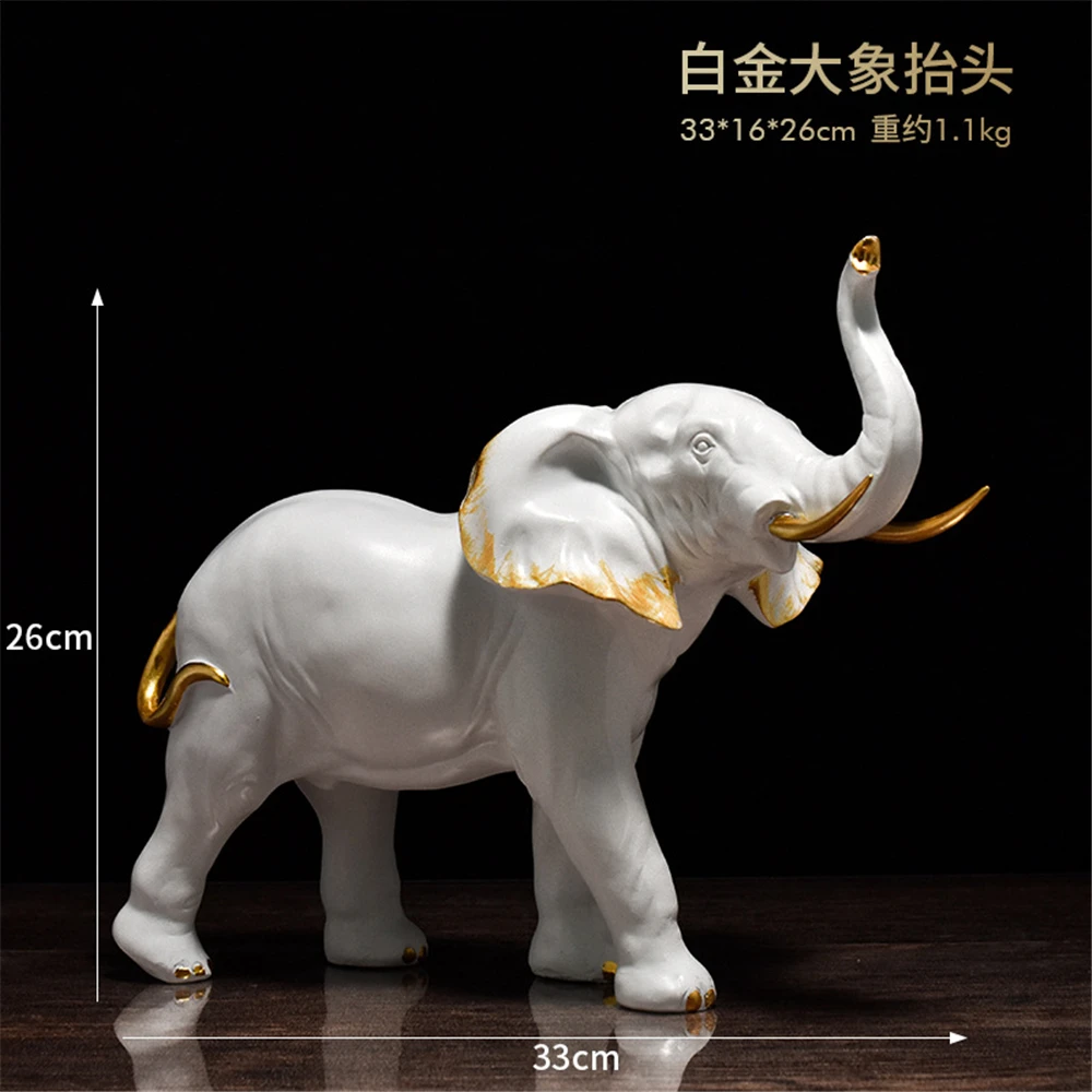 Luxury 30cm Big Elephant Resin Sculpture Animal Statue Home Decor Living Room Office Desktop Crafts Male Elephant Art Decoration