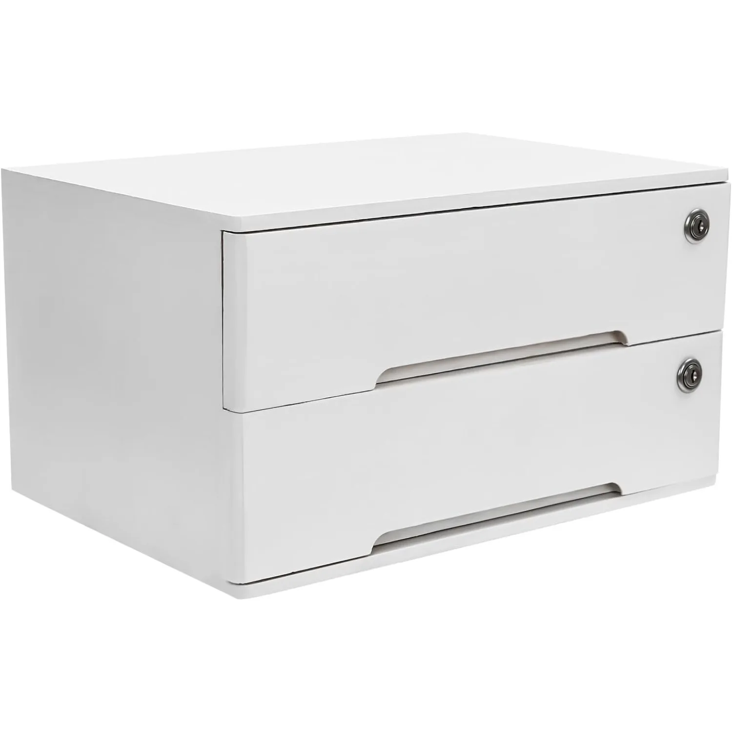 

2-Tier Desk Organizer with Lockable Drawers, 2 Pairs of Keys, Wooden Desktop Storage Box, Categorized Storage Desktop File Cabinet