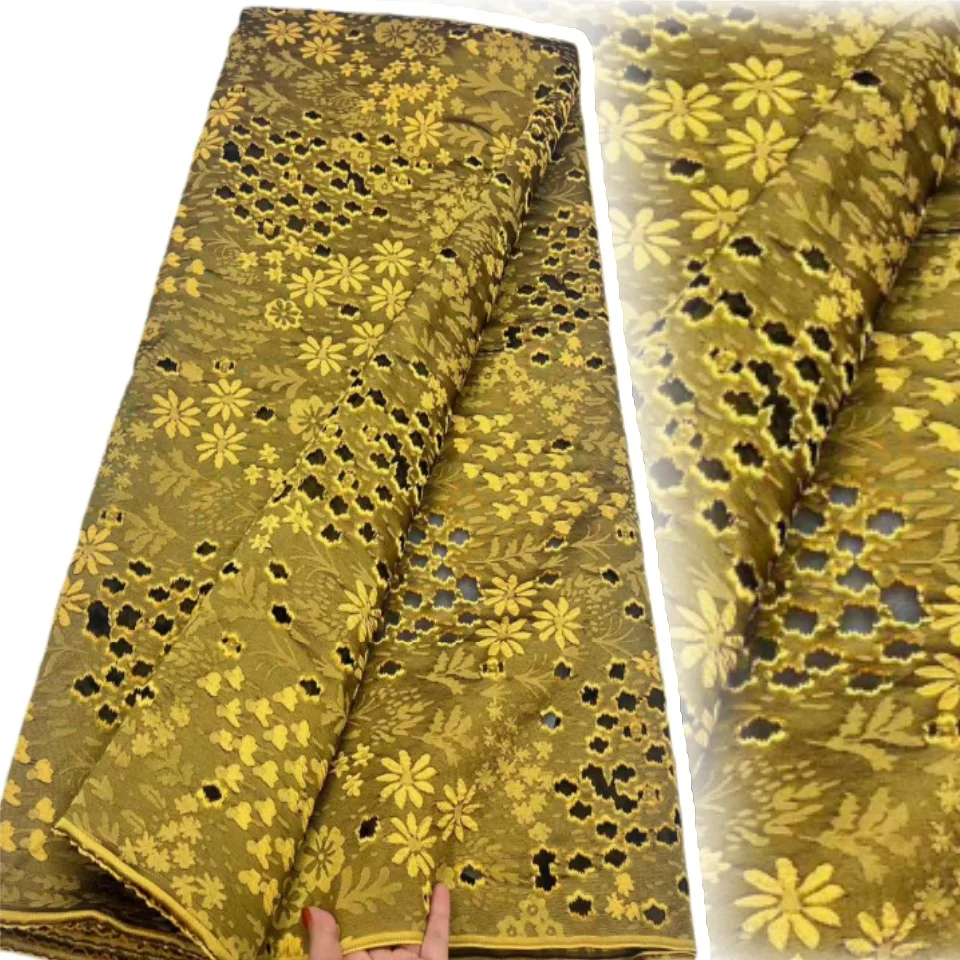 

5 ярдов синей африканской жаккардовой ткани брокат с кружевом, высококачественная нигерийская цветочная дамастовая ткань для свадеб 2026 (2356)