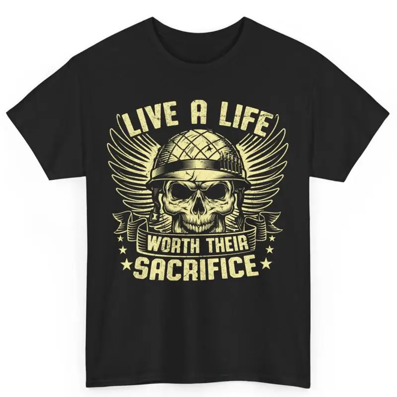 Camiseta de algodón con calavera de veterano que vive una vida vale la pena su sacrificio para el día de los veteranos