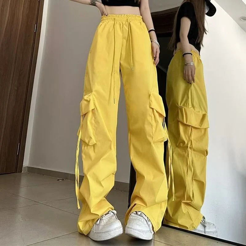 

Лидер продаж, корейские женские однотонные брюки-карго, женские прямые брюки с высокой талией, модные мешковатые повседневные брюки для девочек