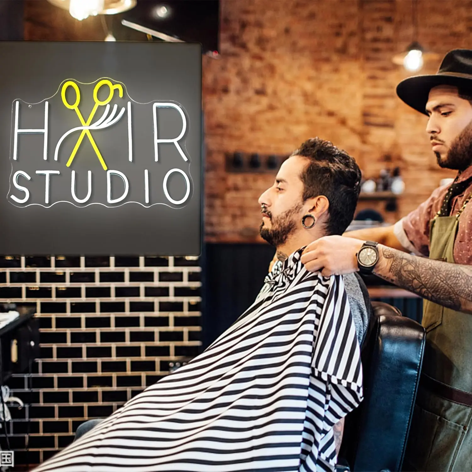 Hair Studio Neon Sign USB Powered Stylish LED Neon Light Sign Dimmable Beauty Salon Haircut for Barber Beauty Shop Wall Decor