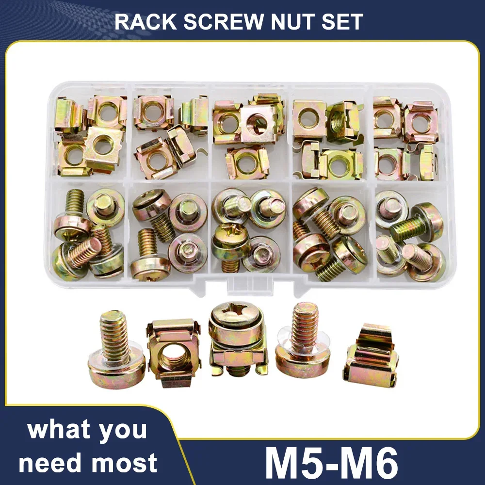 Phillips Screws Color Zinc Plated Steel Quartet  Floating Nuts Set M5 M6 Rack Mount Screw Nut Set Threaded Screws Cage Nuts Kit