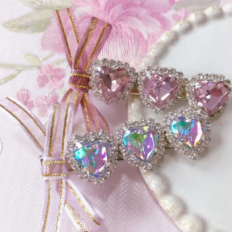 Lolita Accessories pink Girl Japanese Rhinestone Love Sweet Headwear Princess Style Hairpin Anime Headwear