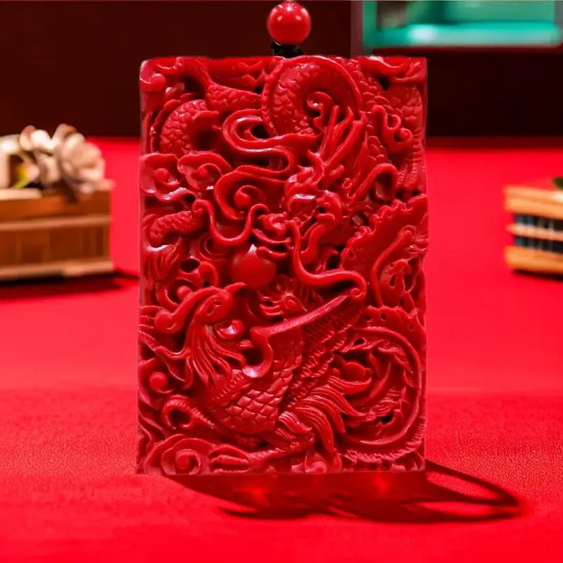 

Cinnabar Dragon Phoenix Pendant Gift Charm Men Designer Talismans Chinese Red Amulet Gifts for Women Stone Carved Real Jewelry