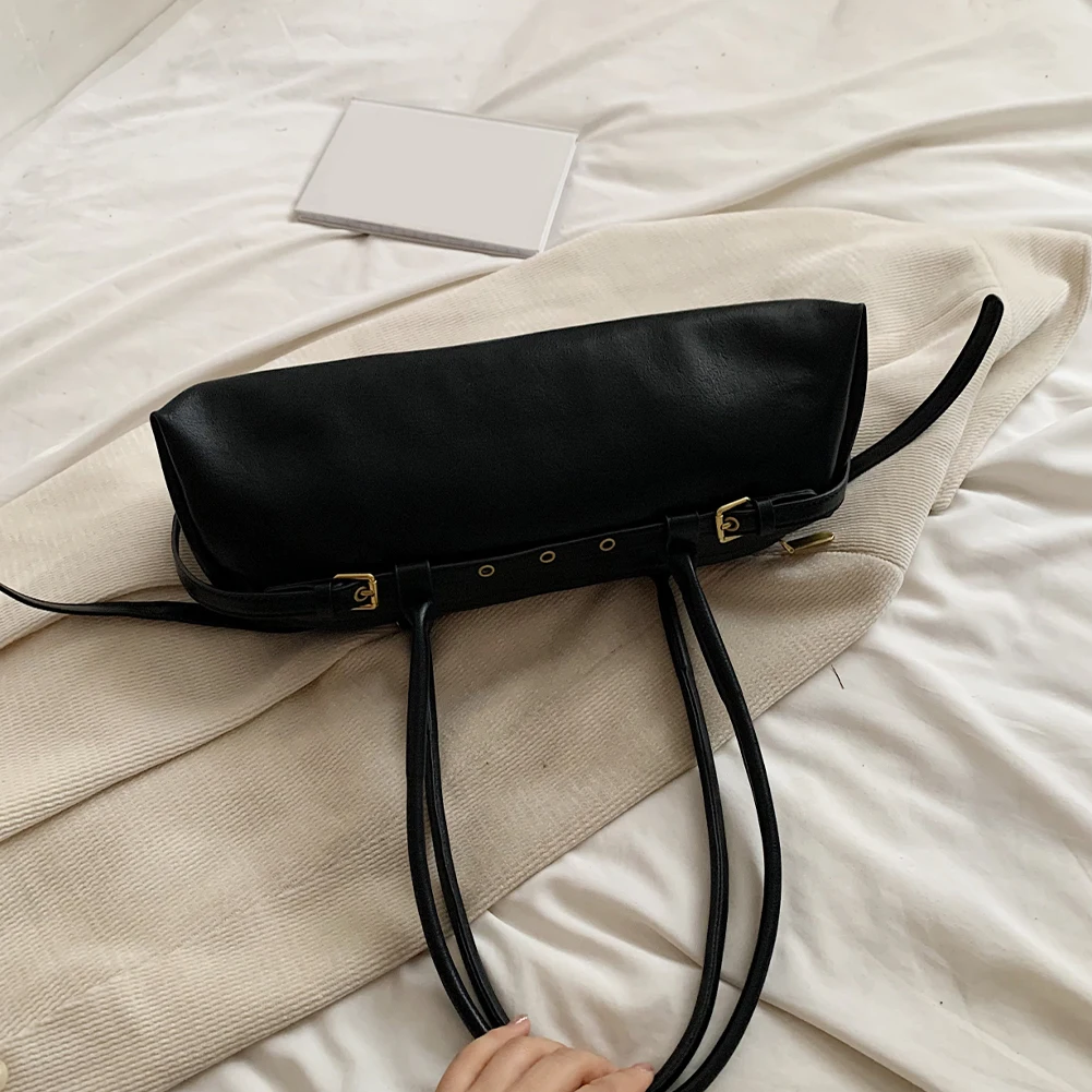 

Boston Handbag for Women Solid Underarm Bag PU Leather Retro Bowling Bag Tote Bag Commuter Bag