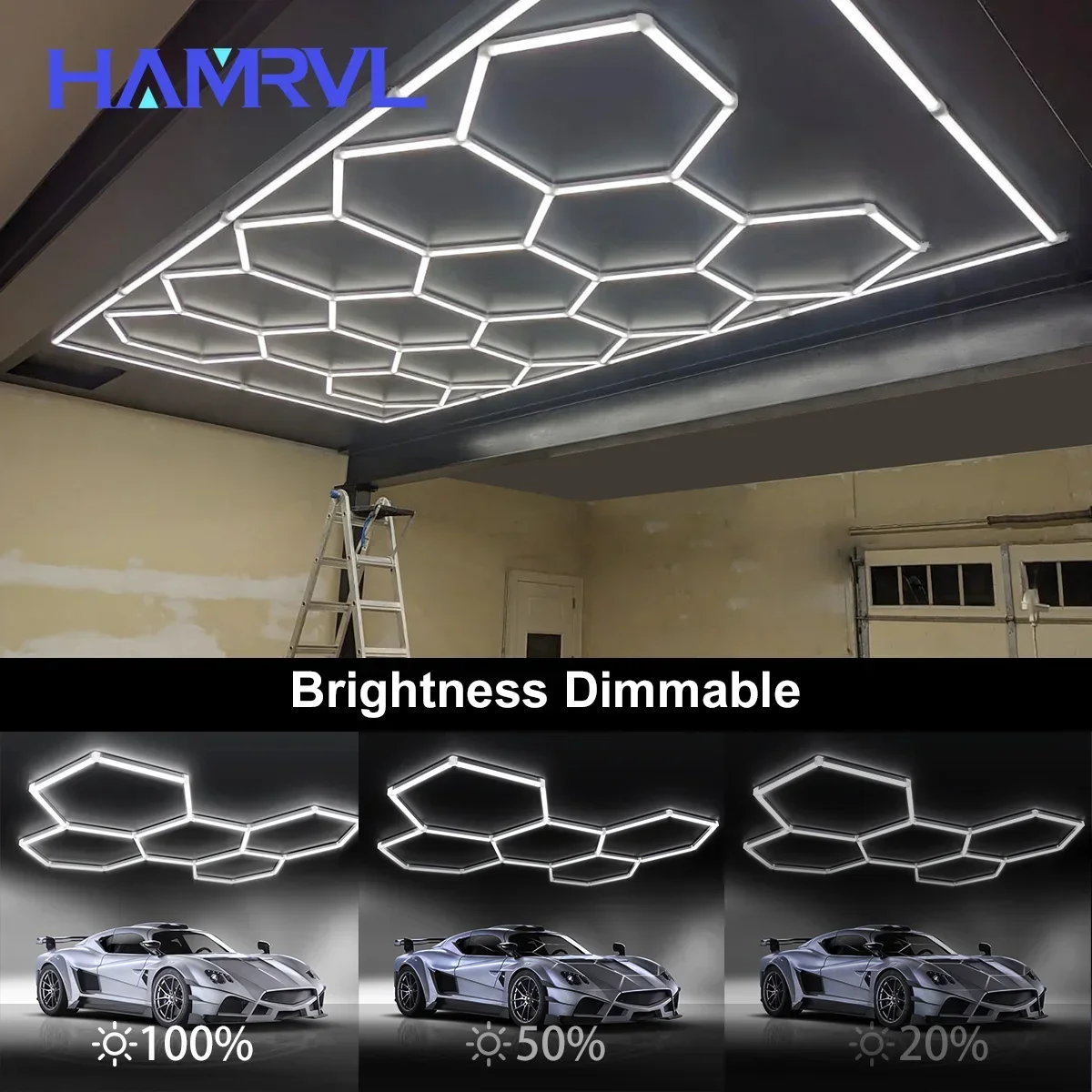 Hexagonal LED lighting for garage BarberShop Ceiling Warm light 4000k 3000k 6000k Workshop Mall 4S Car detail Gym Auto Repair