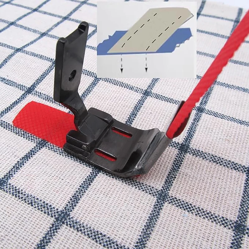 

Прижимная лапка для крепления ленты # DAYU465 для промышленного швейного стежка DOUBLE NEEDEL, швейные машины, задний воротник, лямка, кружевная направляющая для ног