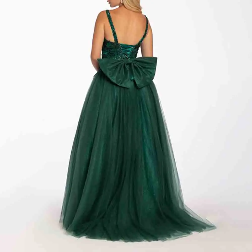 Ballgown Sweetheart Band Mouwloze Gebloemde Geborduurde Lovertjes Met Strik Rug Prom Dress