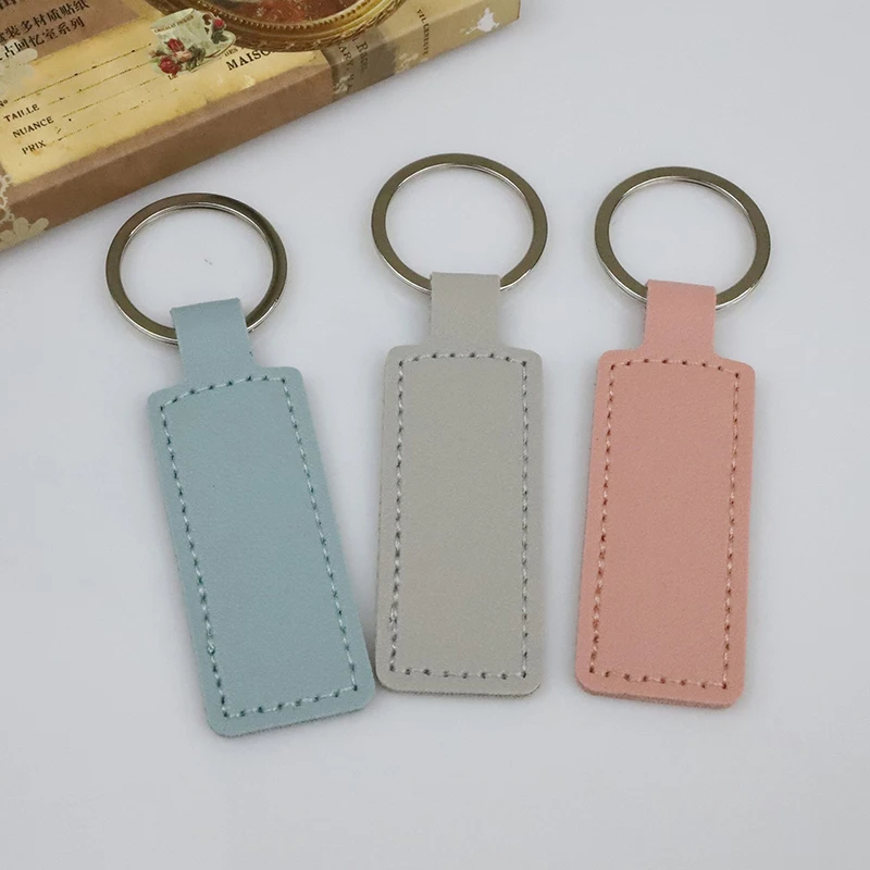 1Pcs Double Sided PU Leather Keychain  PU Solid Color Car Key Chain Simple KeyChains Keyholde Car Small Gift Metal Pendant image 5