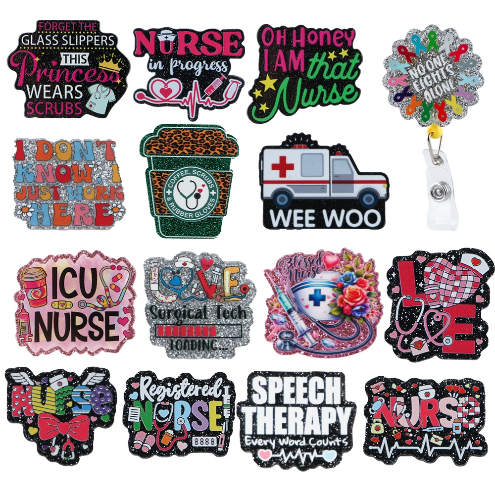 

Sunrony 5pcs Glitter Nurse Theme Glitter Acrylic Flatbacks Planar Resin For Badges Custom DIY ID Card Badge Holder Decoration