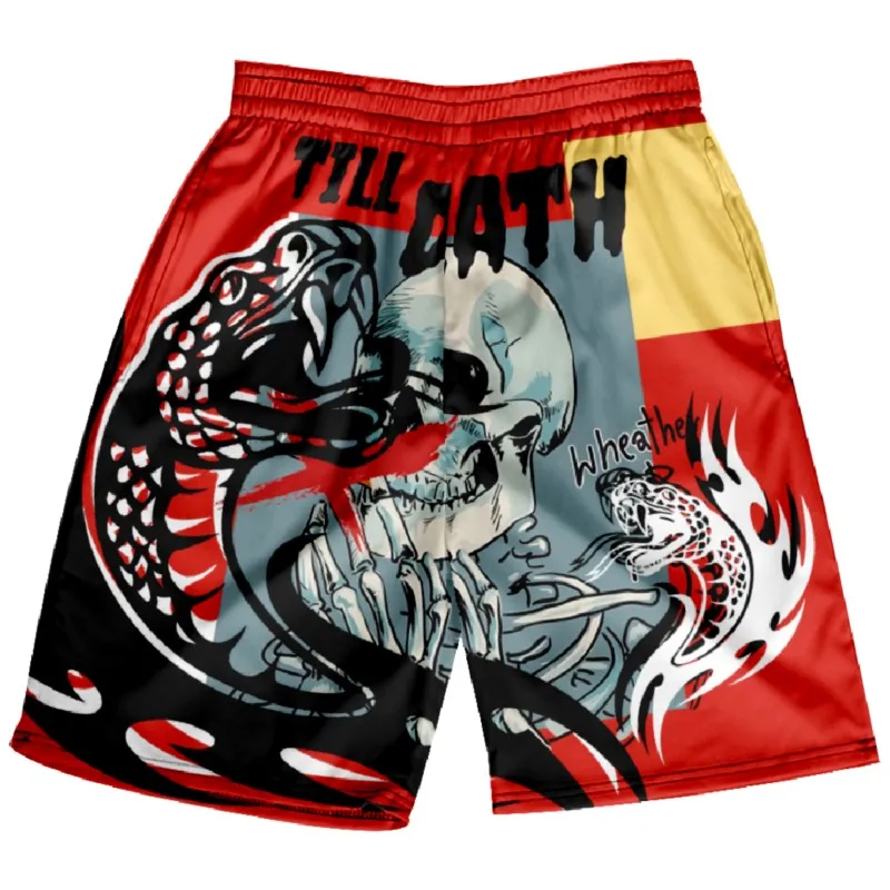 2024 Men's High Street Skull Elements Printed Shorts Polyester Breathable Quick Dry Shorts for Men